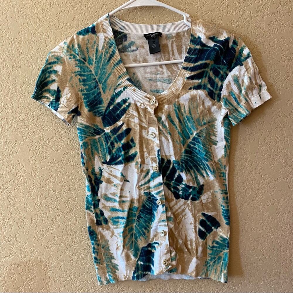 Ann Taylor Short Sleeve Button Up Sweater - Size: XXSP